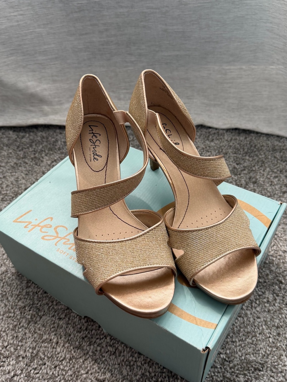 Life Stride Shimmery Gold Open-Toe Dress Heels